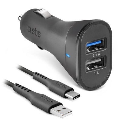 Sbs Kit Charger Car Mini 2x USB 12/24V 2400MAH Charging Fast With Cable Type-c — image 1