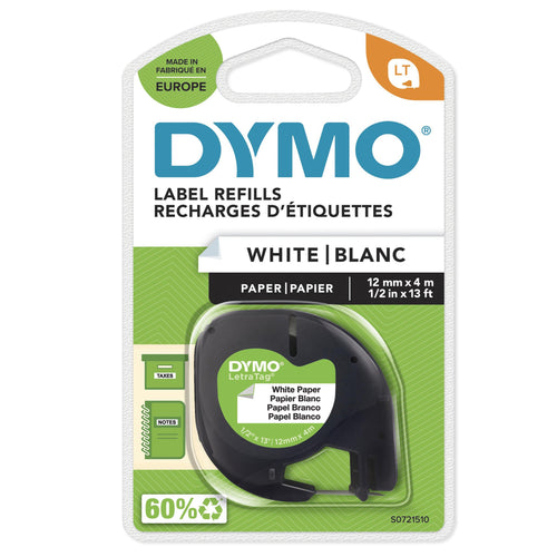 Dymo Tape Rotuladora Self-adhesive Paper White 12MM X 4 Metres Rotuladoras Letratag — image 1