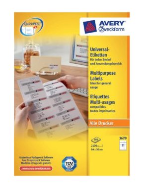 Avery Zweckform Labels 3670 White 64,0 X 36,0MM