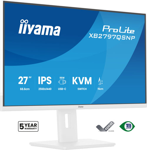 Iiyama Monitor 27 2560 X 1440 Pixels Quad HD LED Panel IPS Adjustable USB-C KVM LAN White Version — image 1