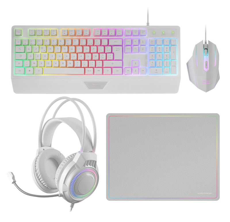 Mars Gaming Keyboard Mouse Headset And Mouse Pad MCP124PROWFR H-mech RGB 3200DPI French White