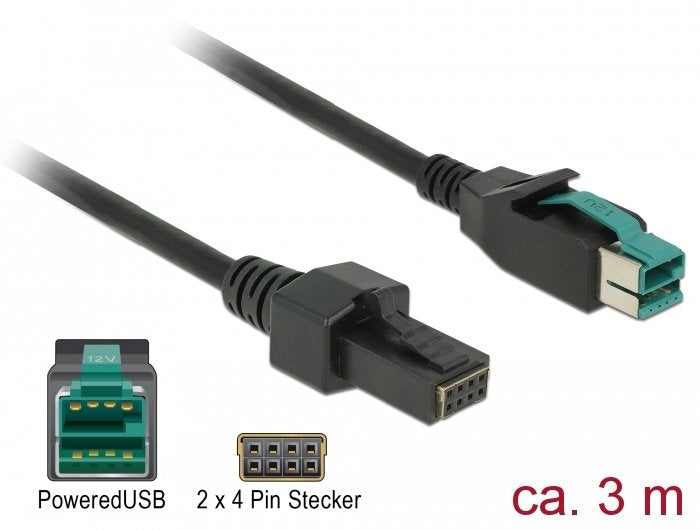 Delock 85484 Cable Poweredusb Male 12V 2 X 4 Pin Male 3M Printers And Terminals Point Of Sale