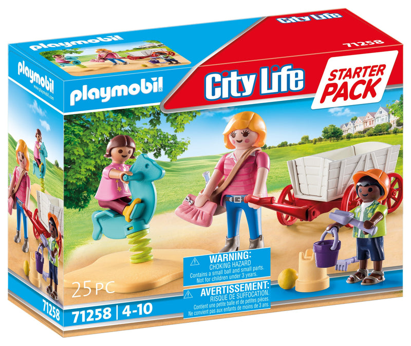Playmobil 71258 City Life Starter Pack Educadora Con Carrito Con Caballos Con Balancín Y Juguetes Arena.