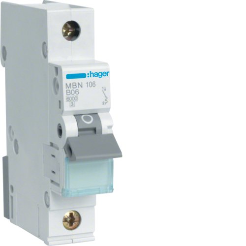 Hager Switch Magnetotérmico MBN106 ** 1POLOS 6KA B-6A 1M