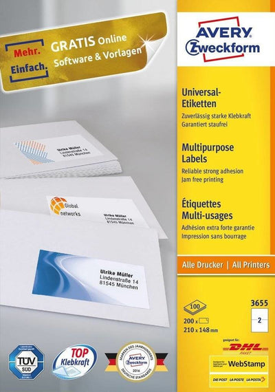 Avery 3655 Label Self-adhesive Rectángulo Permanente White 200 Pieces — image 1