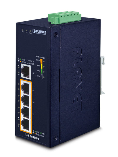 Planet IGS-504HPT Switch No Administrado L2 Gigabit Ethernet (10/100/1000) Energía Sobre Ethernet (PoE) Blue — image 1