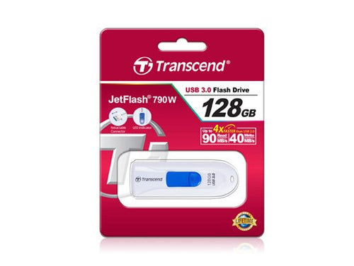 Transcend USB Flash Drive 128GB Jetflash 790 USB 3.0 White — image 1