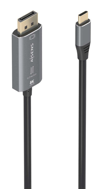 Aisens Cable Converter Aluminium Bidireccional USB-C a DisplayPort 8K@60HZ, USB-C/M-dp/M, Black 1.8M — image 1