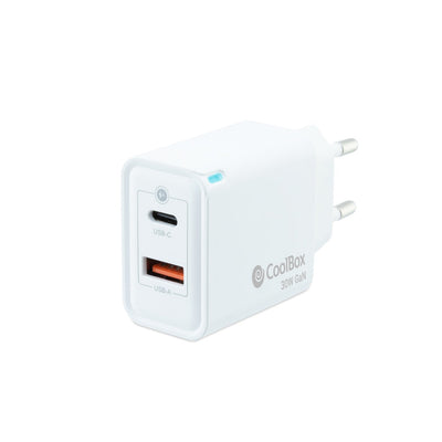 Coolbox Charger Wall/Travel 3.0 GaN USB-C/Pd + USB-A 30W White Máximo 30W/ 1x USB-C. 1x USB-A/ Quickcharge 3.0 — image 1