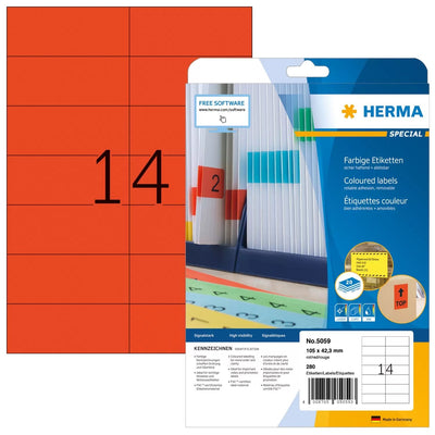 Herma Labels A4 Red 105X42,3MM Paper Matte 280 Units — image 1