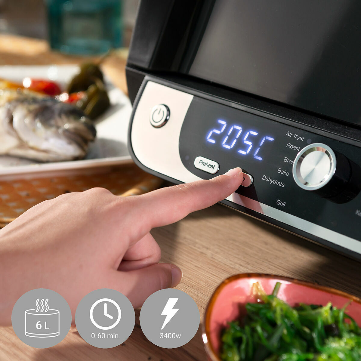 Innovagoods Air Fryer With Grill, Accessories And Recipe Book Innovagoods Fryinn 12-In-1 6000 Black Steel 3400 W 6 L
