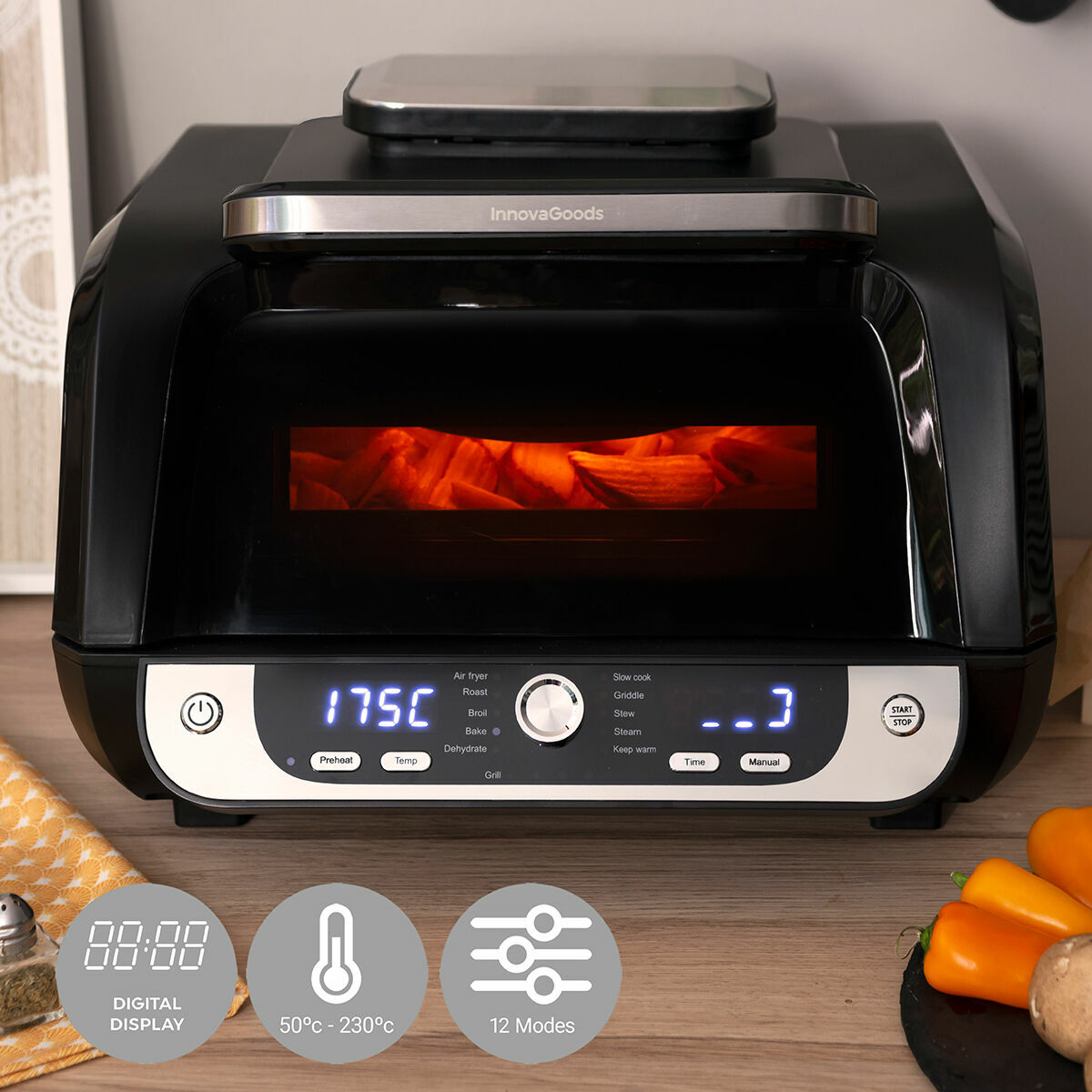 Innovagoods Air Fryer With Grill, Accessories And Recipe Book Innovagoods Fryinn 12-In-1 6000 Black Steel 3400 W 6 L
