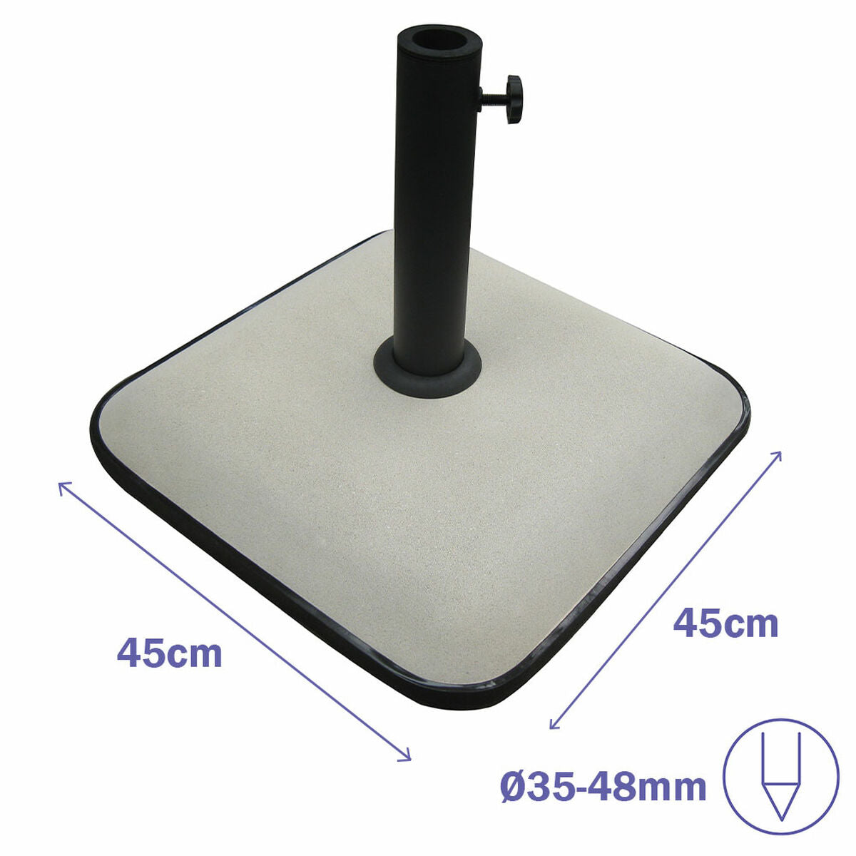 Marbueno Square Umbrella Base Concrete 45X45X7.3 Cm 25Kg White Garden Pool 10459