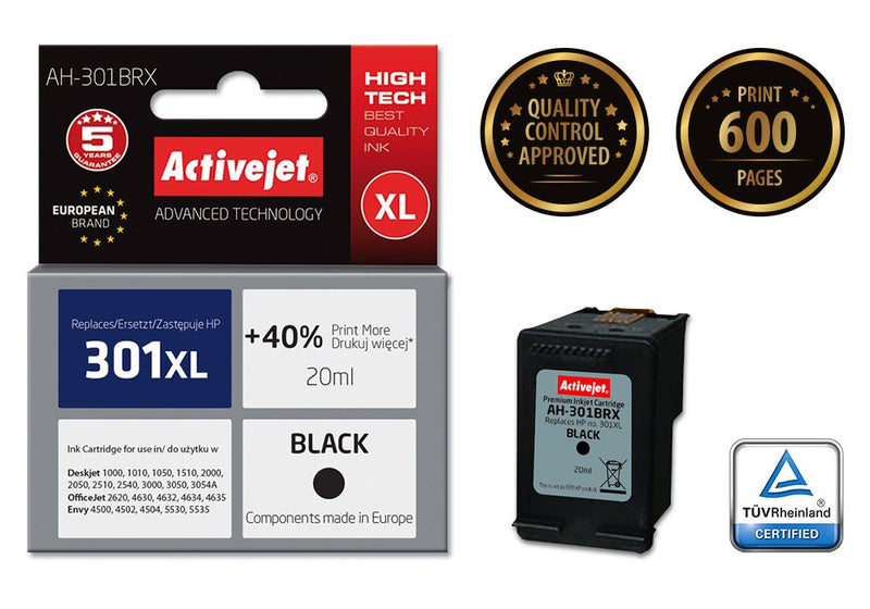 Activejet Ink Ah-301BRX (reemplazo HP 301XL CH563EE - Premium - 20ML - Black