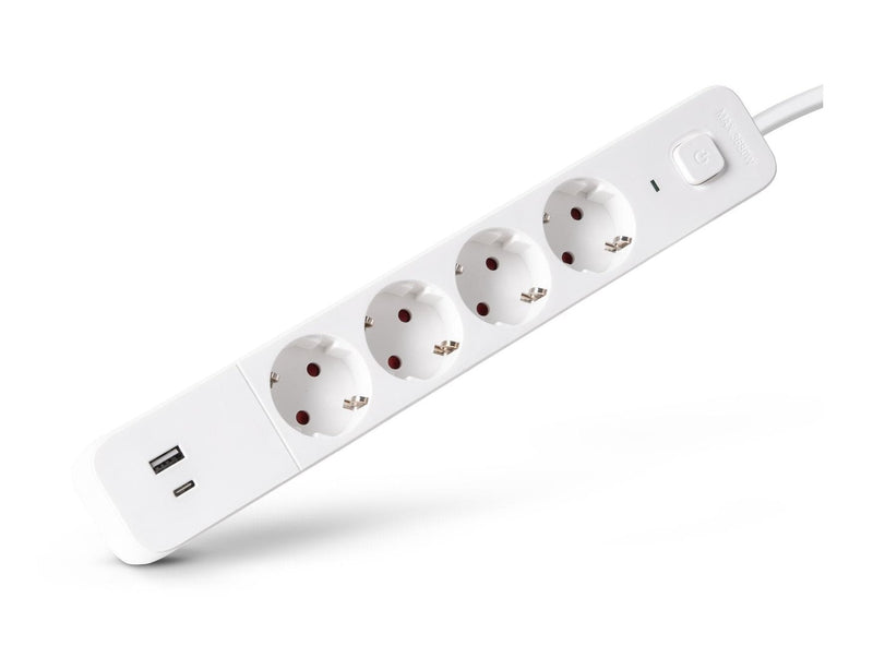 Entac Power Strip Plugs 4VÍAS 1x USB-A & 1 Usb-c, 1,5M White