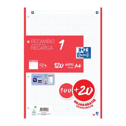 Oxford Spare Part 100H + 20H Gratis 4 Taladros A4 90GR 5X5 1 Band Red