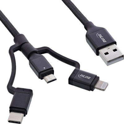 Inline USB Cable 3 1 , USB Am a Micro-usb + USB Type-c + Lightning, Black/Aluminium 1,5M With Certificación Mf — image 1