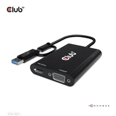 CLUB3D CSV-1611 Adapter USB Type-c HDMI + VGA (d-sub) Black 0,22M — image 1