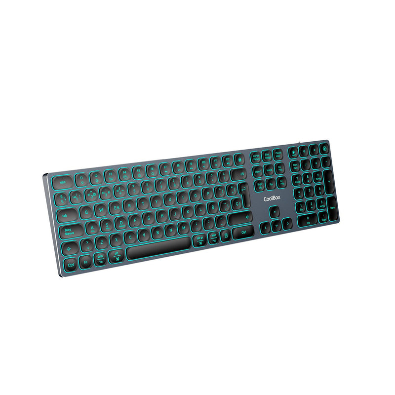 Coolbox Teclado Inalámbrico Retroiluminado Moonlight Key B431 USB-C + BT5.1 + RF2.4G Gris Oscuro Aluminium
