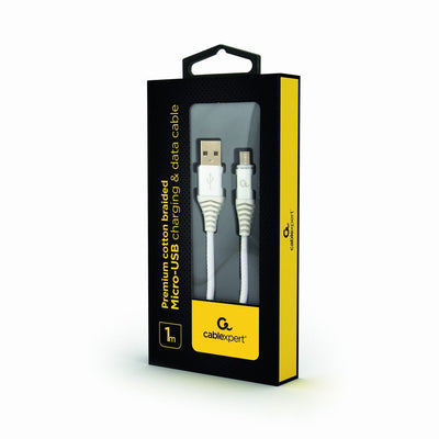 Gembird Cable Charging And Datos Micro-usb Trenzado Premium, 1M, Silver / White — image 1