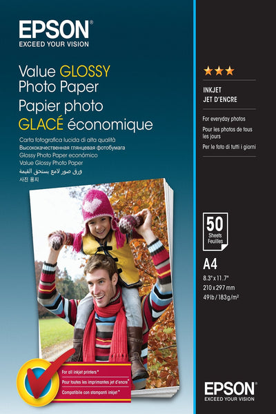 Epson VALUEBRILLANTEA4 (210 X 297MM)183G/M50 Hoja(s) Paper Fotogrfico Brillantepara Epson L382, L386, L486, Ex — image 1