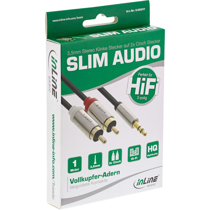 Inline Cable Audio Slim Básico 3,5MM M a 2X Rca M, 1M