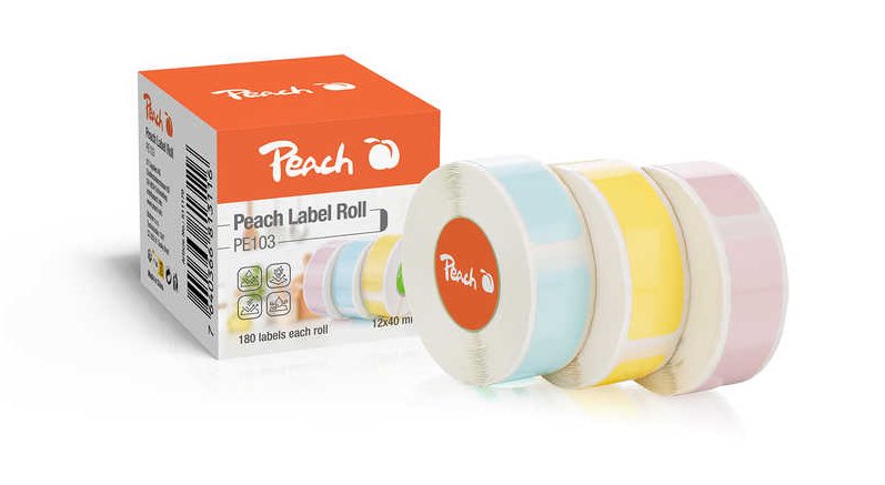 Rolls Labels Melocotón PE103 3 Rolls 3X 180 Pieces 12X40 Mm, 3 Colours PE103