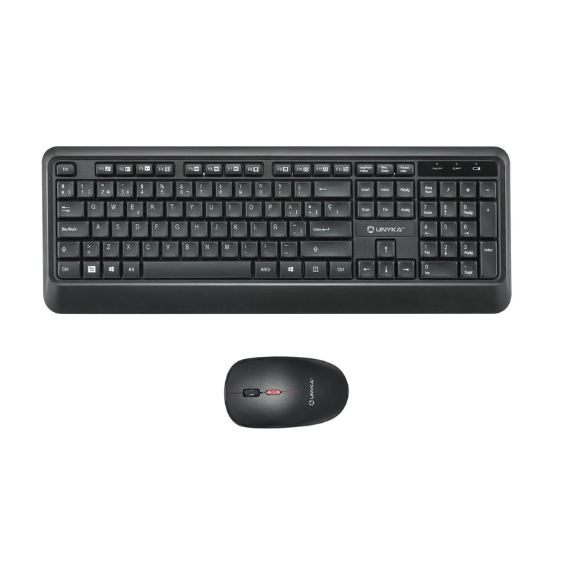 Unykach UK39 Pack Keyboard Wireless Compacto + Wireless Mouse 1600DPI, 3 Buttons Uso Ambidiestro - Black