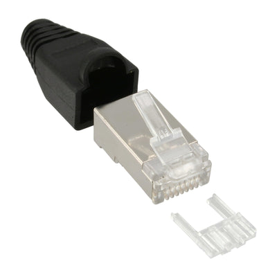Inline 100 Connectors RJ45 8P8C Blindado With Enhebrador + Protection Contra Dobleces Black 100 Units — image 1