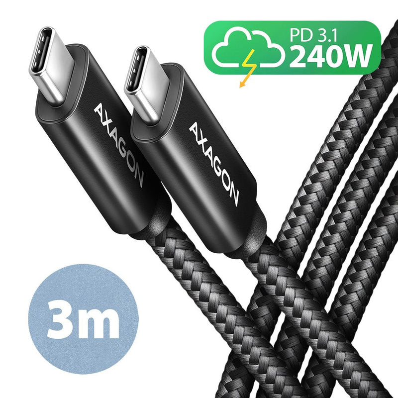Axagon Cable HCM2-CM30AB Lade USB-C Zu USB-C 2.0, 3M, Pd 240W 5A, Alu - Black