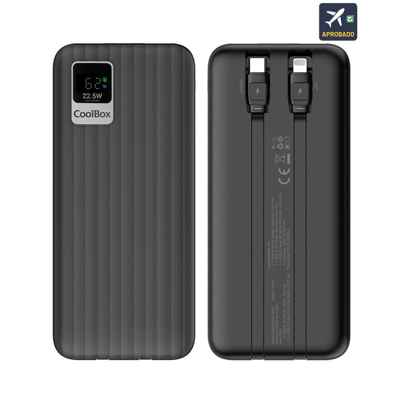 Coolbox Powerbank DP20 20000MAH 22.5W Pd And Qc - USB-C And Lightning - Screen LCD - Black