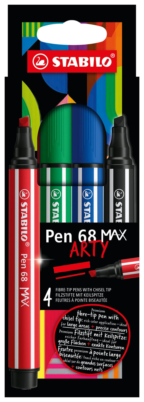 Stabilo Pen 68 Max. Arty Pack 4 Markers - Punta Fibre Biselada - Trazo Entre 1-5MM Aprox. - Ink a Base — image 1