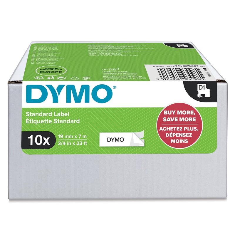 Dymo D1 Tape Self-adhesive Standard Black Sobre White 19MMX7M, Pack 10 S0720830 (45803)