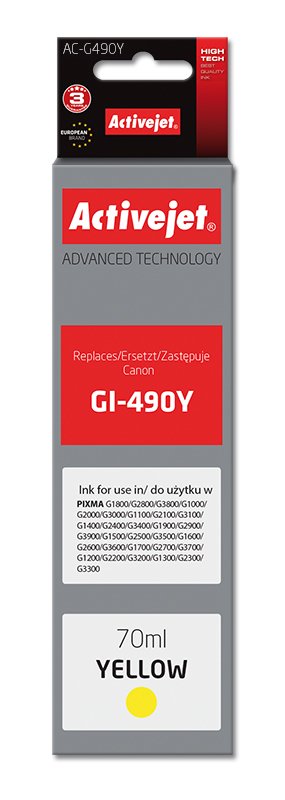 Activejet Ink AC-G490Y (reemplazo Canon GI-490Y - Supreme - 70ML - Yellow — image 1
