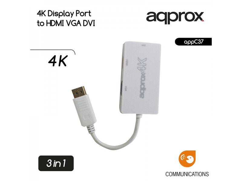 Approx Adapter DisplayPort a VGA / DVI / HDMI 4K White