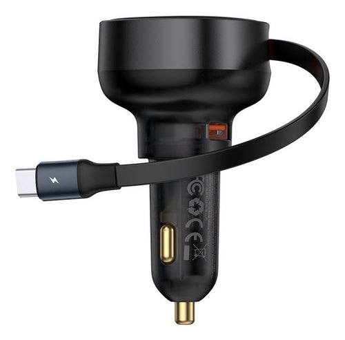 Baseus Enjoyment Pro Car Charger U + Retractable Type-c Cable 60W Cluster Black — image 1