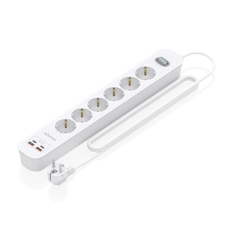 Aisens Power Strip With Switch ASPS-2A2C16-W 6 Sockets Power 2 USB 2 USB Type-c Cable 1.4M White
