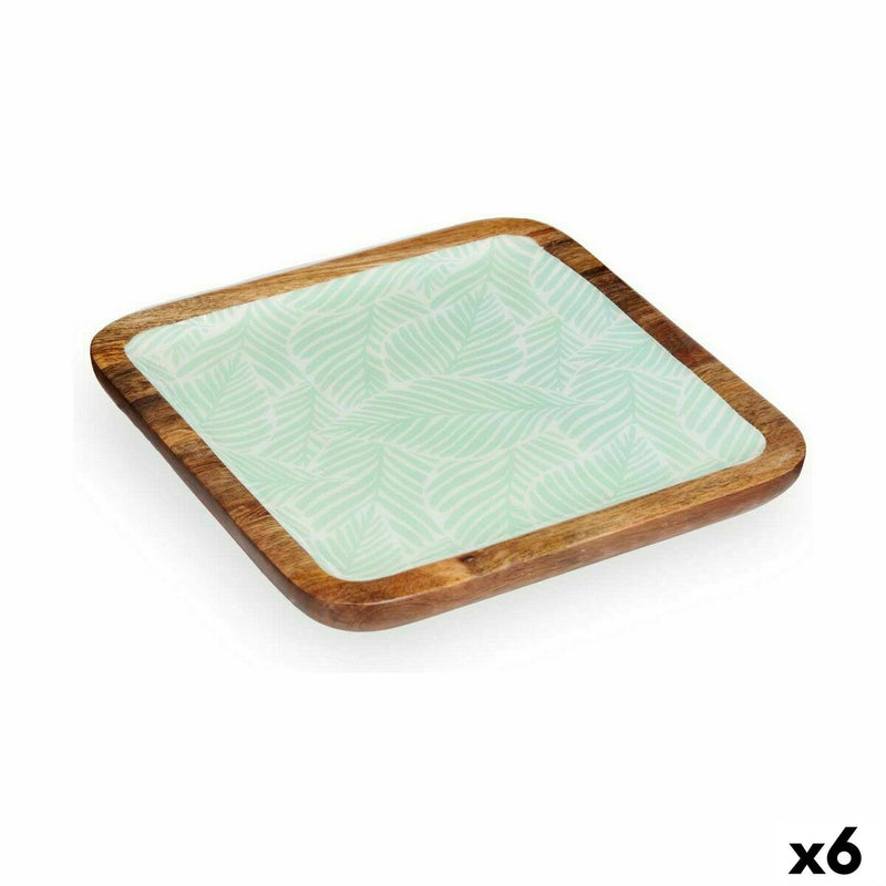 Centerpiece Gift Decor White Brown Green Polyester Resin Mango wood 25 x 25 cm 25,4 x 2,54 x 25,4 cm Leaf of a plant (6 Units)