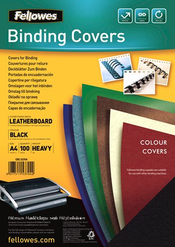 Fellowes Pack 100 Portadas Carton Simil Leather Delta Leather A4 - 250 Gr - Colour Black