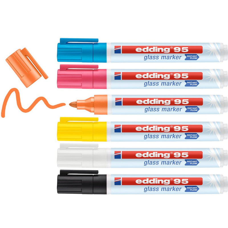 Edding 95 Pack 6 Markers Tiza Liquida - Punta Redonda - Trazo 1.5-3MM - Colours White Yellow Black
