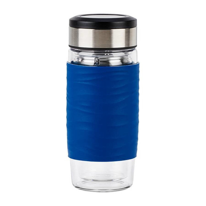 Emsa Tea Mug 420ML Transparent Thermos Blue/Transparent Transparent Glass Silicone Steel Inoxidable, China, 42