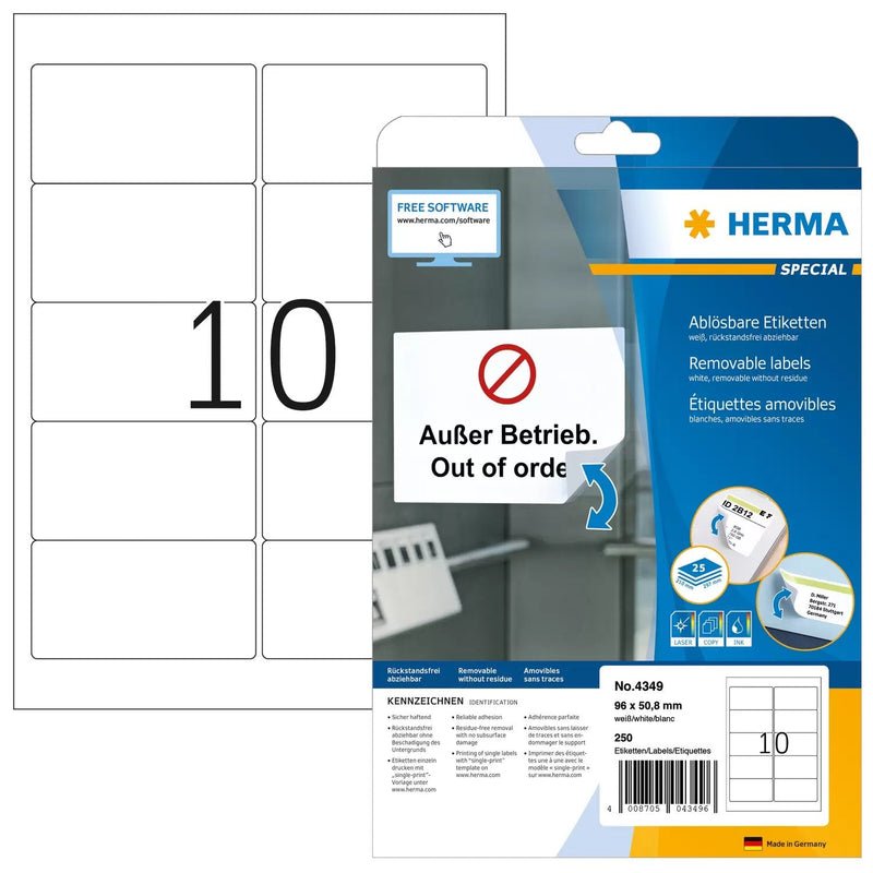 Herma Adressetiketten A4 White 96X50,8MM Papier 250M.