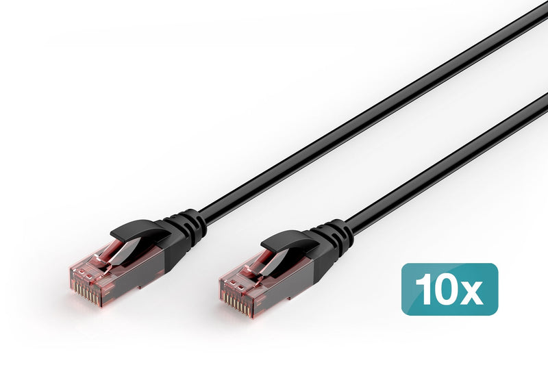 Digitus CAT.6 U/UTP Exterior- Network Cable, Pe, 10 Unidades 2M, CAT.6, U/UTP (UTP), RJ-45, Negro