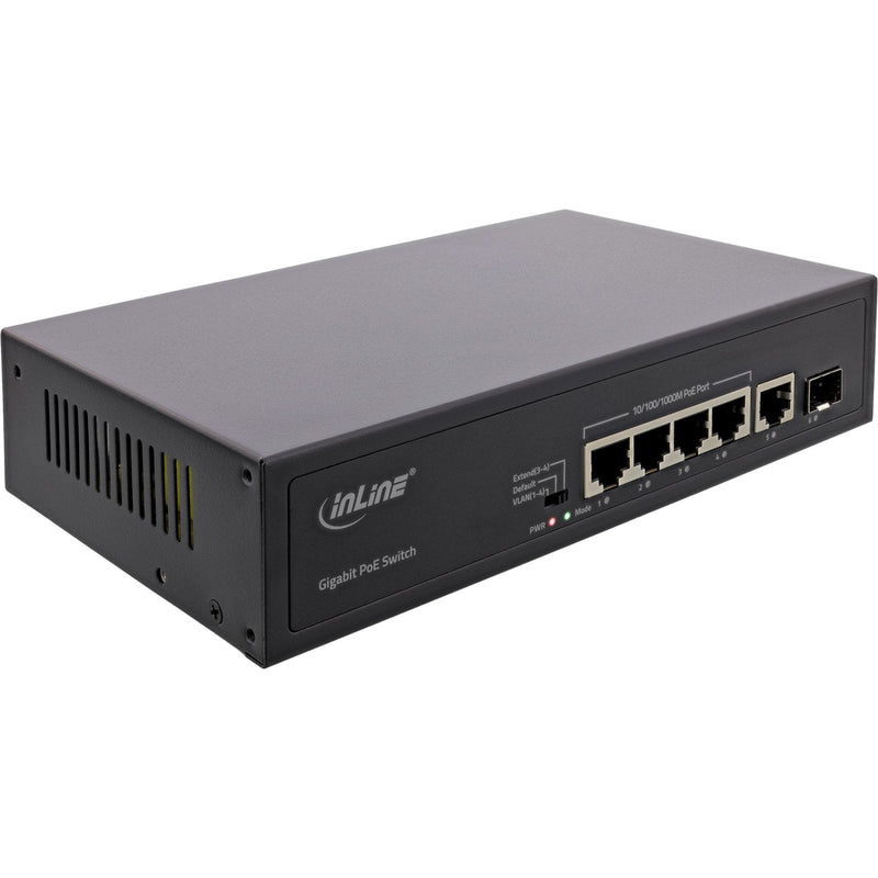 Inline® PoE + Gigabit Network Switch 5 Port (4X PoE + ), 1XSFP, 1GB/S, Desktop, Metal Without Fan
