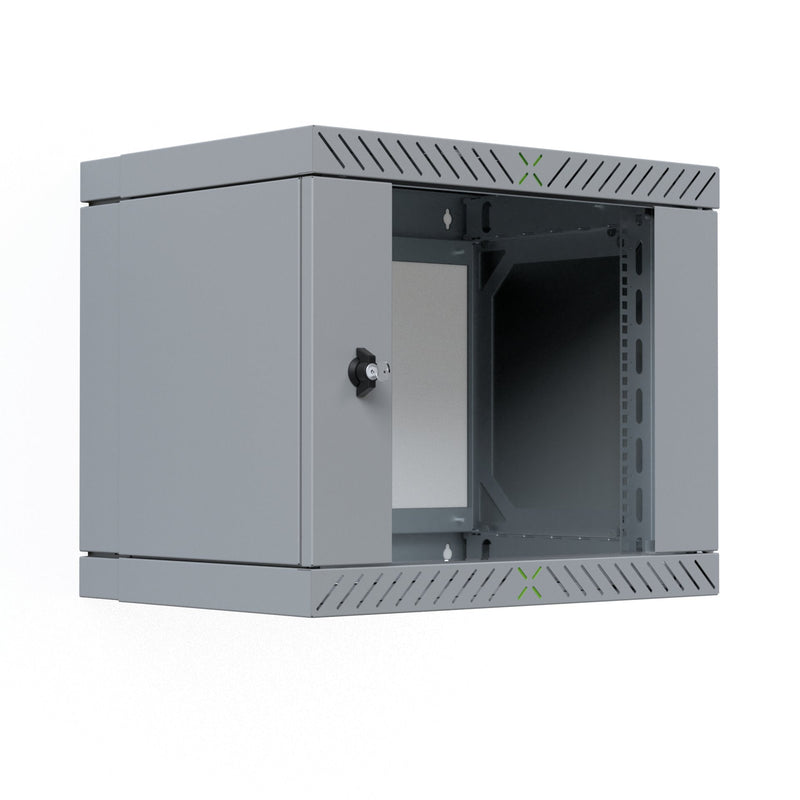 Cabinet Wall X-rack 19 With Door Glass 400-600MM, 9U, Colour Grey