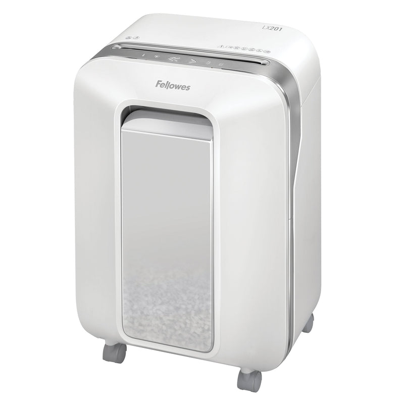 Fellowes Paper Shredder LX201 White Corte Partículas 2*12MM Papelera Capacity 22L Security P-5 Destruye Staple