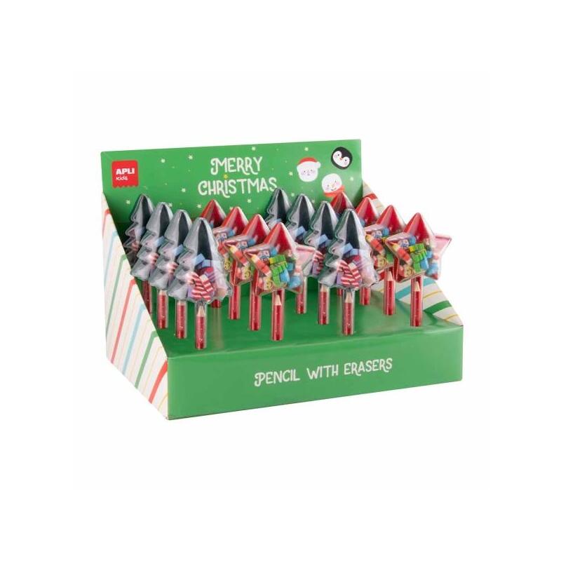 Apli Christmas Expositor CON12 Packs Pencils With Mini Gomas Borrar - Diseños Navideños Diferentes