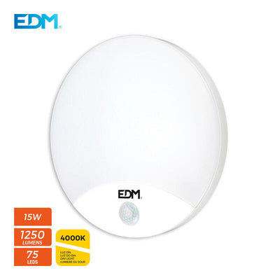 EDM Wall Light Round Outdoor LED 13W 1850LM 4000K IP54 Ø25X4,9CM With Sensor Motion — image 1
