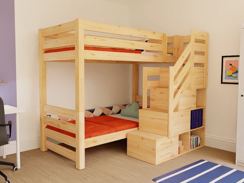 ATLAS Wooden Bunk Bed with Front Storage Stairs – 90 × 200 cm