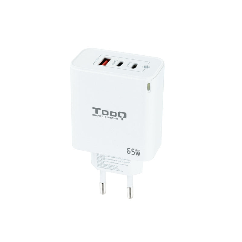 TooQ Wall Charger GaN 2 USB-C/Pd + USB-A/Qc 65W - White